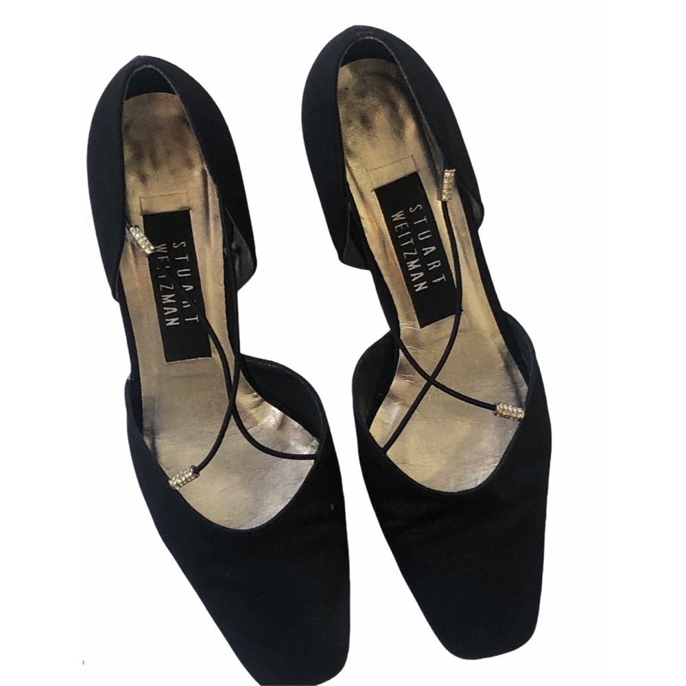 Stuart Weitzman Black Canvas Block Heel Shoe - image 5